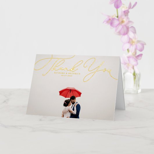 エレガントBeatriceスクリプト写真結婚の感謝 箔グリーティングカード (蘭)