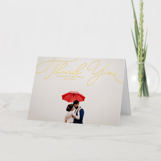 エレガントBeatriceスクリプト写真結婚の感謝 箔グリーティングカード (正面)