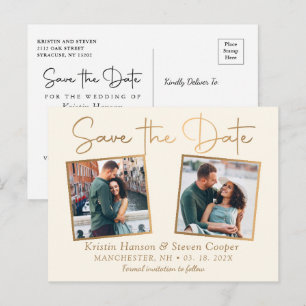 エレガントBeige金ゴールド2 Photo Save The Date ポストカード