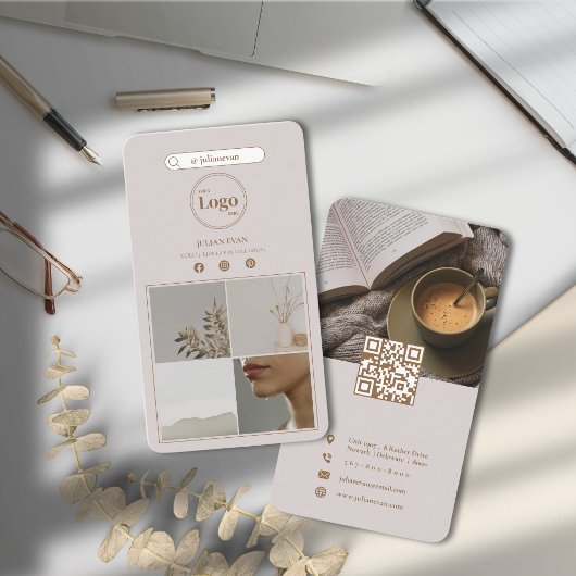 エレガントBeige Instagram Photo Collage Social Media 名刺