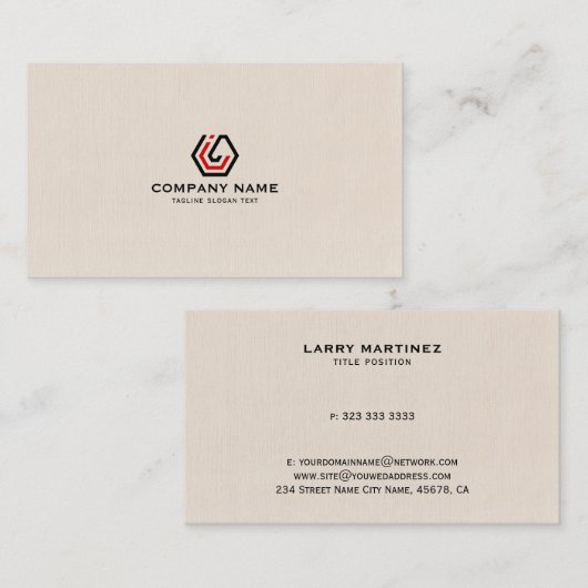 エレガントBeige Linen & stand in logo 名刺 (正面/裏面)