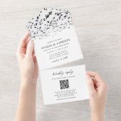 エレガントBirds Black and WhiteのQR結婚コード オールインワン招待状 (貼ってはがせる)