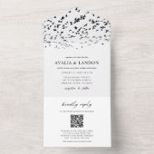 エレガントBirds Black and WhiteのQR結婚コード オールインワン招待状 (内側)