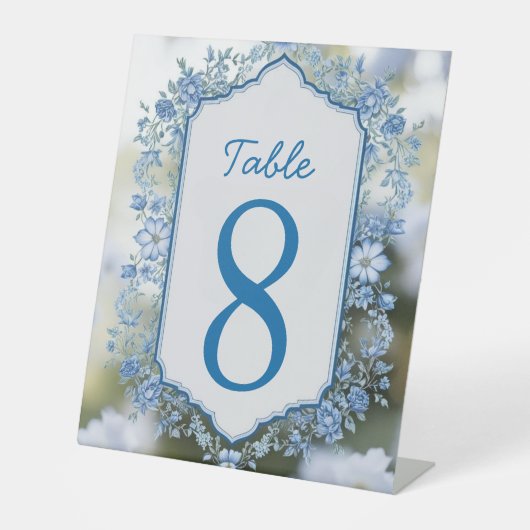 エレガントBiue & White Overlayフォトフラワー結婚ズ 台座サイン (正面)