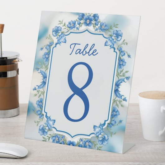 エレガントBiue & White Overlayフォトフラワー結婚ズ 台座サイン (インサイチュ)