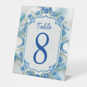 エレガントBiue & White Overlayフォトフラワー結婚ズ 台座サイン (正面)