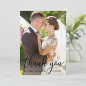 エレガントBlack Scriptのフォトカ結婚ードに感謝 サンキューカード (スタンド正面)