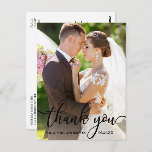 エレガントBlack Scriptの写真に結婚感謝 ポストカード (正面/裏面)