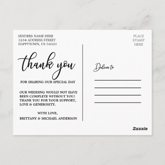エレガントBlack Scriptの写真に結婚感謝 ポストカード (裏面)