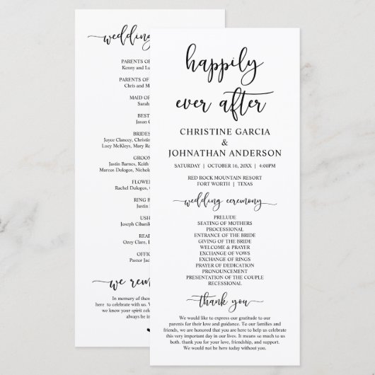 エレガントBlack Script, Our 結婚Ceremony Program プログラム (正面/裏面)