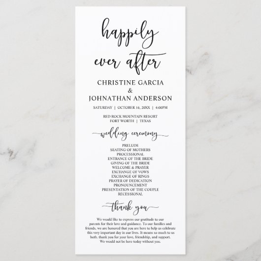 エレガントBlack Script, Our 結婚Ceremony Program プログラム (正面)