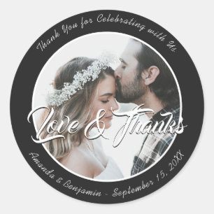 エレガントBlack Thank You'結婚s Photo Stickers ラウンドシール