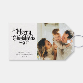 エレガントBlack & White Merry Christmas Family写真 ギフトタグ