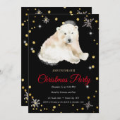 エレガントBlackPolar Bearフレームクリスマス 招待状 (正面/裏面)