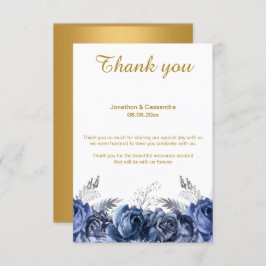 エレガントBLUEフローラ金ゴールドリバースサンキュー 招待状