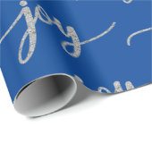 エレガントBlue Silver Joy書道クリスマス ラッピングペーパー (ロールコーナー)