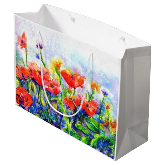 エレガントboho赤い水の色ポピー畑 ラージペーパーバッグ (裏面アングル)