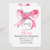 エレガントBows Before Vowsピンクバチェロレッテ 招待状 (正面/裏面)