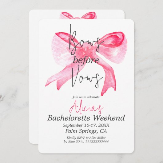 エレガントBows Before Vowsピンクバチェロレッテ 招待状 (正面/裏面)
