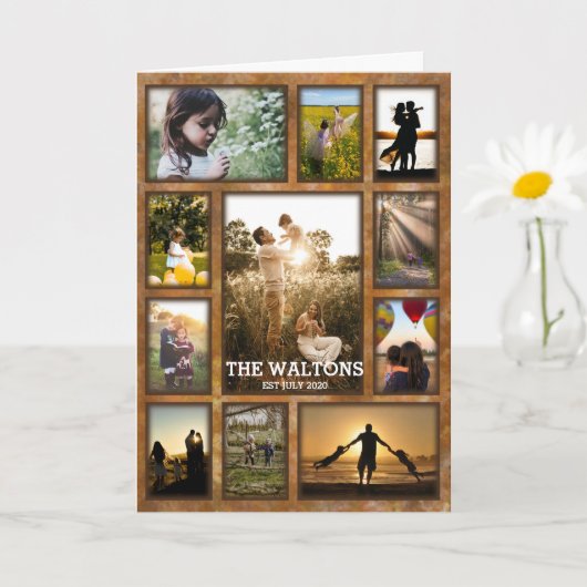 エレガントBronzeFrameファミリの写真コラージュ カード (小さな植物)