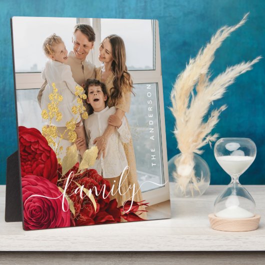 エレガントBurgundyフローラスクリプトファミリー写真 フォトプラーク (側面)