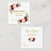 エレガントBurgundyフローラ金ゴールドフレームの参照 スクエア名刺 (正面/裏面)