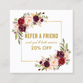 エレガントBurgundyフローラ金ゴールドフレームの参照 スクエア名刺