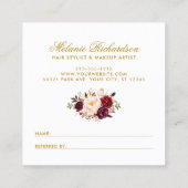 エレガントBurgundyフローラ金ゴールドフレームの参照 スクエア名刺 (裏面)