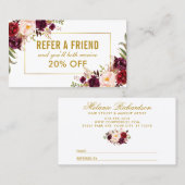 エレガントBurgundyフローラ金ゴールドフレームの参照 名刺 (正面/裏面)