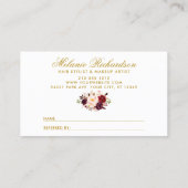 エレガントBurgundyフローラ金ゴールドフレームの参照 名刺 (裏面)