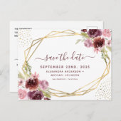 エレガントBurgundy幾何学的フローラ日付の保存 案内ポストカード (正面/裏面)