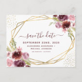 エレガントBurgundy幾何学的フローラ日付の保存 案内ポストカード (正面)