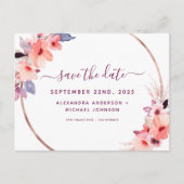 エレガントBurgundy幾何学的フローラ日付の保存 案内ポストカード (正面)