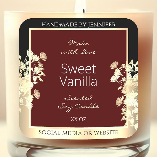 エレガントBurgundy製品ラベルフローラ金ゴールドフレーム スクエアシール