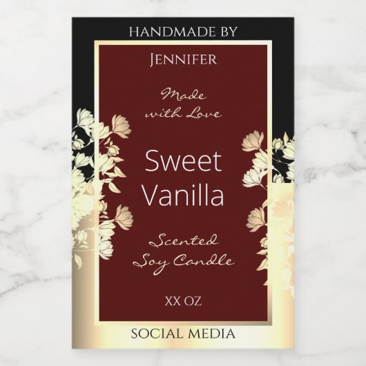 エレガントBurgundy製品ラベルフローラ金ゴールドフレーム フードラベル (シングルラベル)