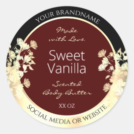 エレガントBurgundy製品ラベルフローラ金ゴールドフレーム ラウンドシール