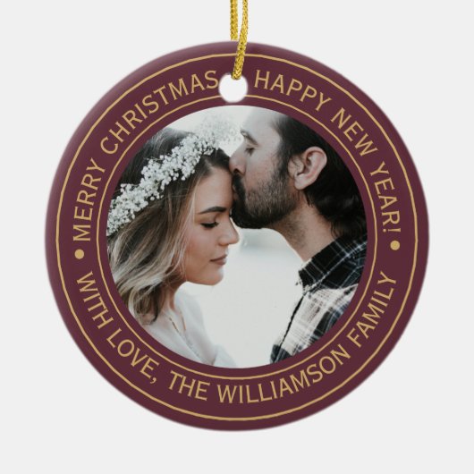 エレガントBurgundy Christmas Monogramの写真 セラミックオーナメント (正面)