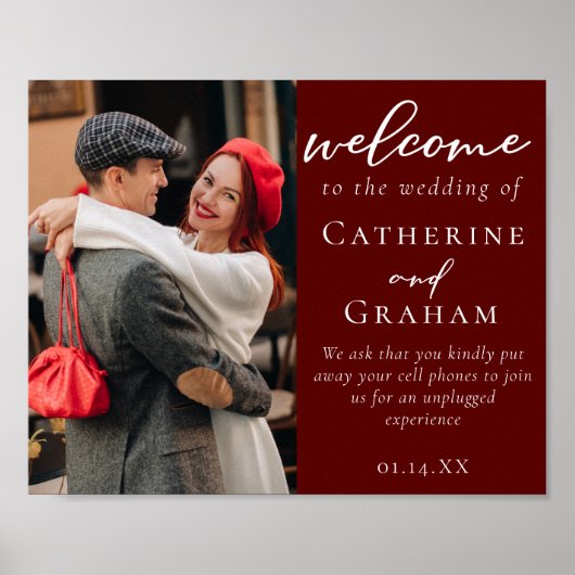 エレガントBurgundy Couples Photo結婚's Welcome ポスター (正面)