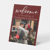 エレガントBurgundy Couples Photo結婚's Welcome 台座サイン (正面)