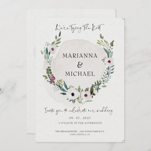 エレガントBurgundy Greenery Thin Script結婚's (正面/裏面)