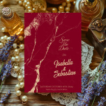 エレガントBurgundy Marble Save the Date weeding