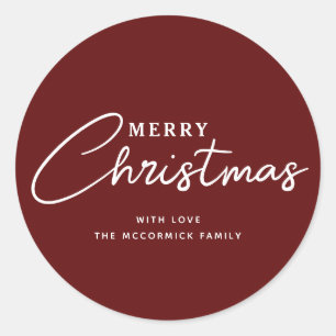 エレガントBurgundy Merry Christmasスクリプト名 ラウンドシール
