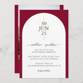 エレガントBurgundy Red モダン Door写真結婚's 招待状 (正面/裏面)