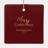 エレガントBurgundy Red Christmas Botanical写真 セラミックオーナメント (裏面)