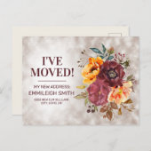 エレガントBurgundy Rust Orangeフローラ変更アドレス 案内ポストカード (正面/裏面)