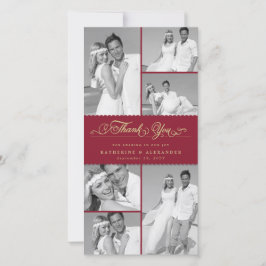 エレガントBurgundy Scallop Band 6 Photo Chic 結婚's サンキューカード