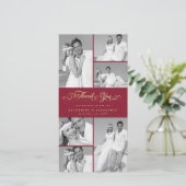 エレガントBurgundy Scallop Band 6 Photo Chic 結婚's サンキューカード (スタンド正面)