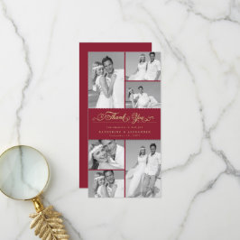 エレガントBurgundy Scallop Band 6 Photo Chic 結婚's サンキューカード