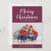 エレガントBurgundy Scriptフォトクリスマス シーズンカード (正面)