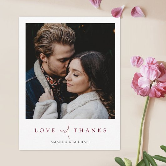 エレガントBurgundy Script Photo's 結婚 Thank You ポストカード